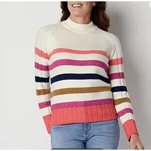 St. John's Bay Womens Mock Neck Long Sleeve Pullover ribbed Sweater Size M